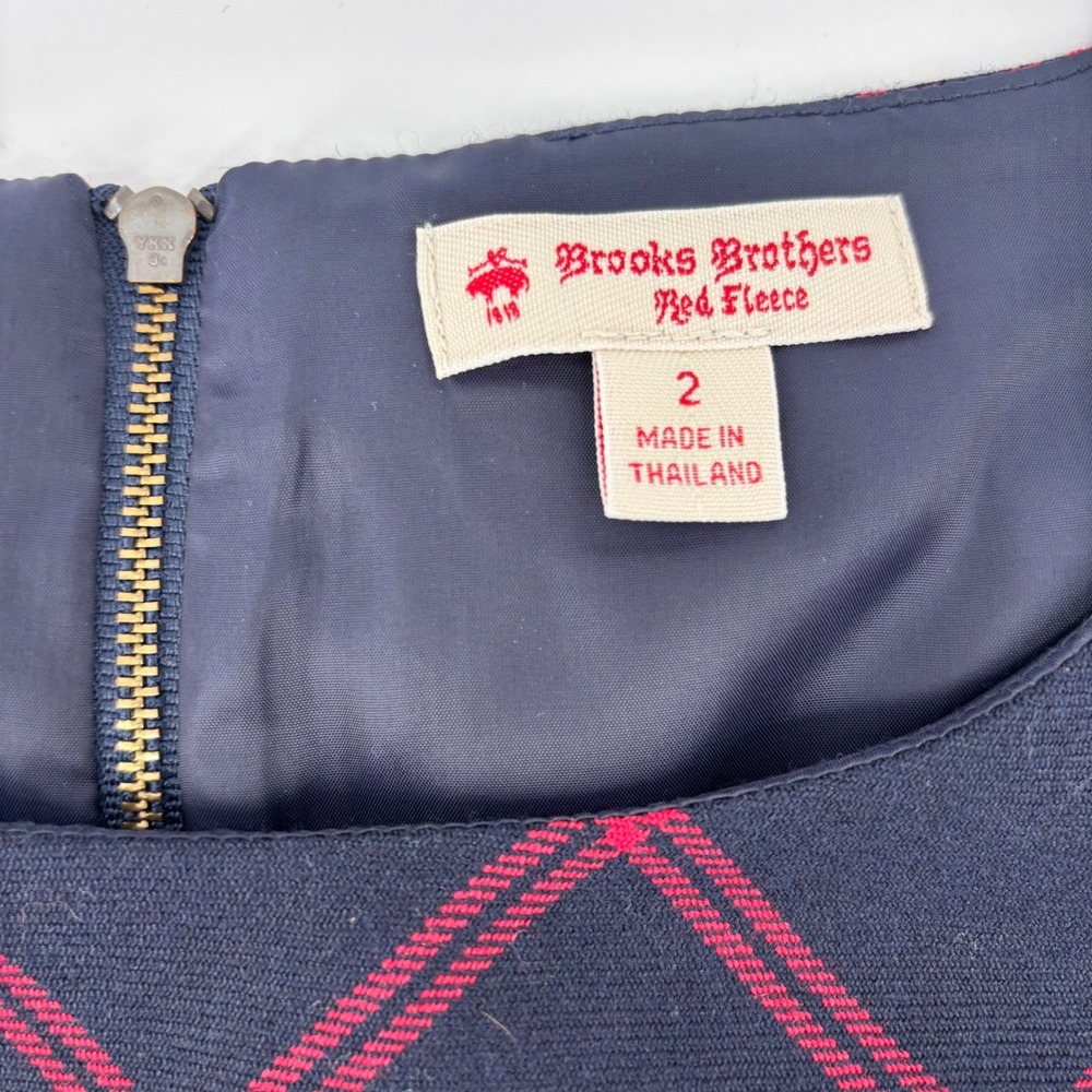 Brooks Brothers Red Fleece Navy Red Plaid Sheath Dress Short Sleeve Size 2 - Picture 3 of 11